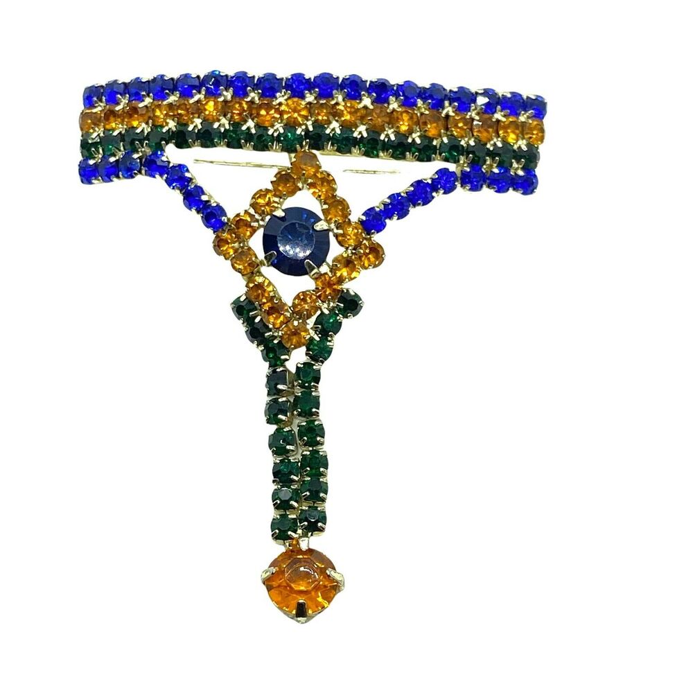 Vintage 80s 90s Womens Multicolor Gold Tone Sparkling Faux Gems Brooch Pin